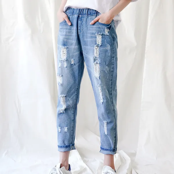 24데이즈 빅사이즈 여름 데님 청바지 데미지 스판밴딩 배기팬츠 Xl~5xl