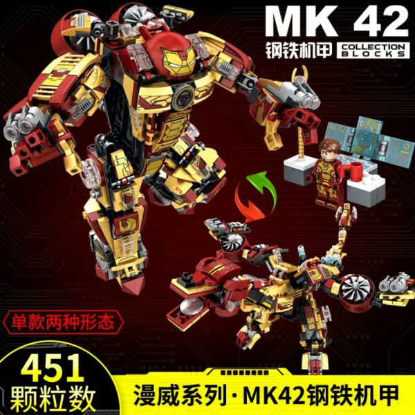 레고 안티 헐크 레고호환 브릭헤즈 마블 미니피규어, MK42 Iron Man VS Dragon [2 철자법]> 약 451 입자