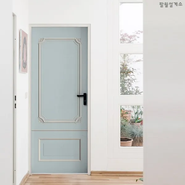웨인스코팅 블루 도어시트지