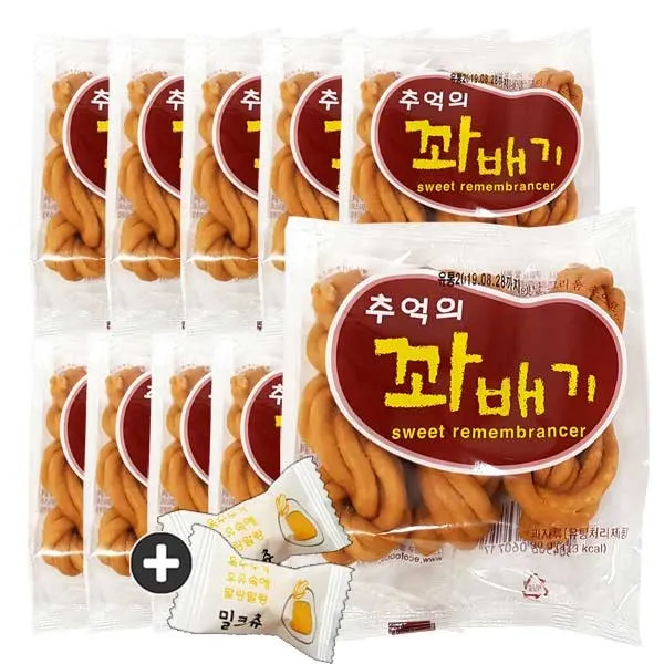 옛날과자 추억의꽈배기 10봉(+밀크츄 2개), 10봉, 80g