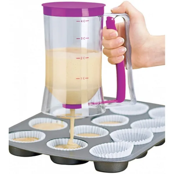 [이태리직송] 이티안 플라스틱 컵 케이크 스페셜 타자 디스펜서 쿡 900ml 4 컵 커패시트, 단일상품