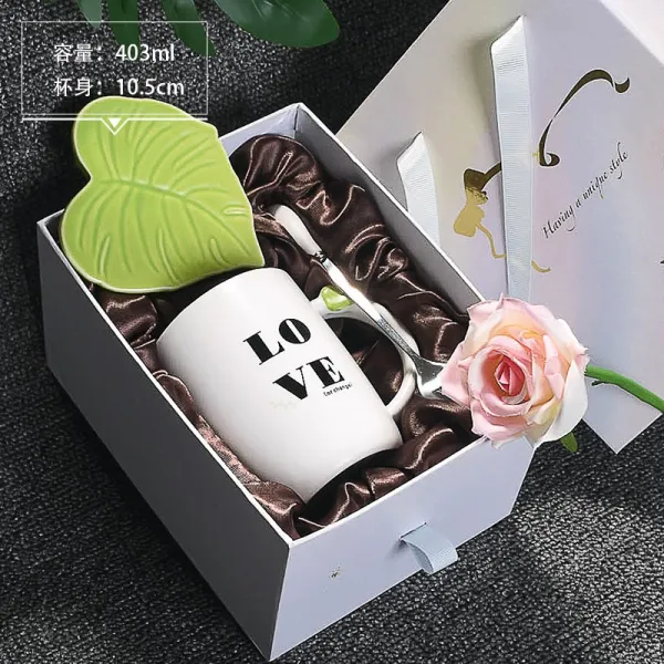 YIJIAJI 주방용품 도자기 머그컵 34153638, 하트 선물세트 LOVE잎도자기 마크