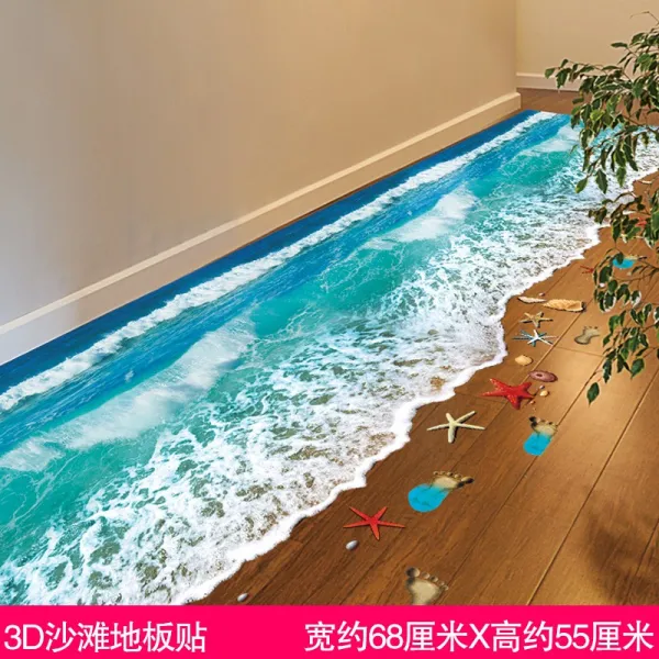 3D입체스티커 벽 그림 바닥재 마루 땅에 붙이다 침실 복도 시트지 접착 방데코용품 방수 1007040619, 04.3D 비치 바닥재 마루 스티커, 빅사이즈
