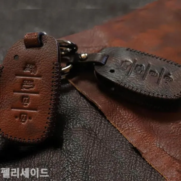 NHPMART◎펠리세이드 스마트키케이스 가죽키홀더+늪마트◎+늪마트◎, ◑다음옵션선택◐토드현대7버튼, 브라운