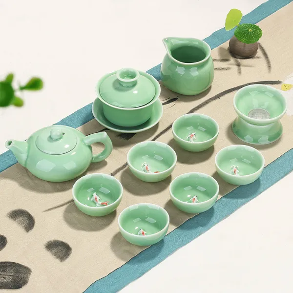 디어 청자 어류 찻잔 음미 도자기 쿵푸 다기 가정용 주인 잔 차 개인 간략 11건커버 매실 청년 년있는 물고기