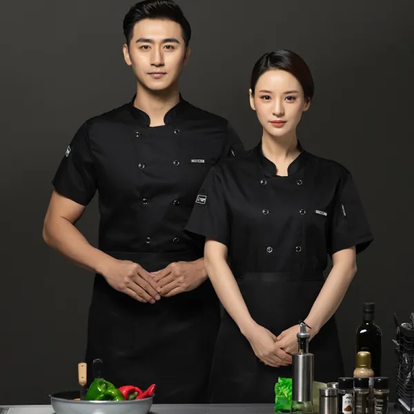 조리사복 반팔 남 여름 공기찬기 샤브샤브샤브집 식품점 레스토랑 뒷 주방 영빈 호텔 주방장 옷, XXXL 여름 가죽 B타입 반소매 블랙
