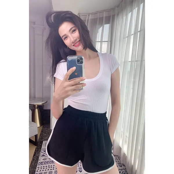 다모아샾 반팔티 Wulan 의 옷장키 도량이 작다 솔리드 무지 슬림 볼트무늬 프렌치시크 이너티셔츠