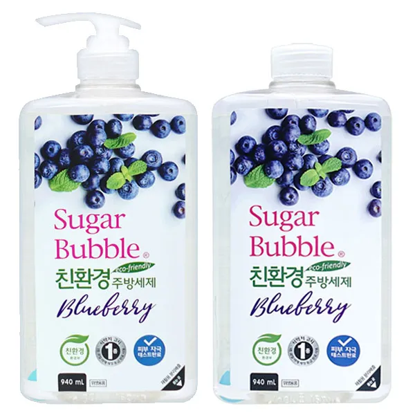 슈가버블 블루베리 주방세제 1kg (용기 본품) + 용기 리필, 1set