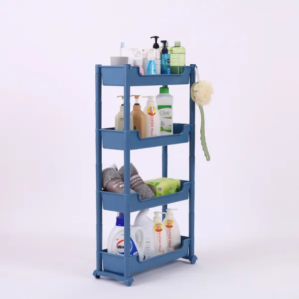 MEIISEO틈새 캐비닛 수납장 다용도 조립식 정리함 화장실/주방/책장 플라스틱 스토리지 서랍, 진한 파란색의 4 층 간격