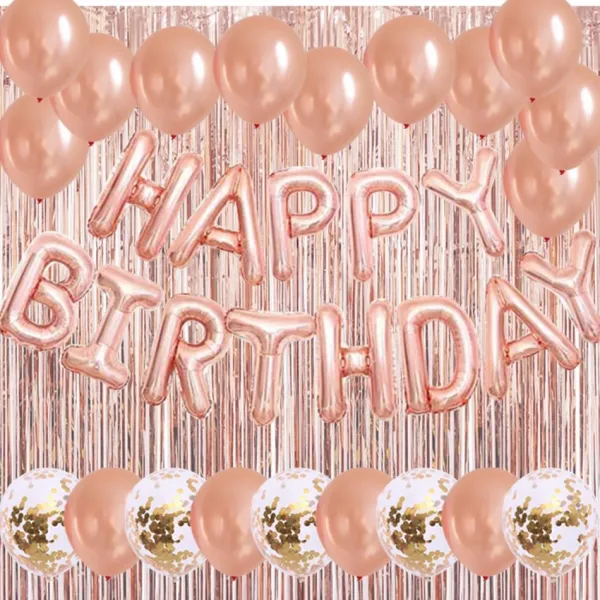 라이프그래피 생일풍선 가랜드 + 컨페티 + 커튼 세트, 로즈골드, 1세트