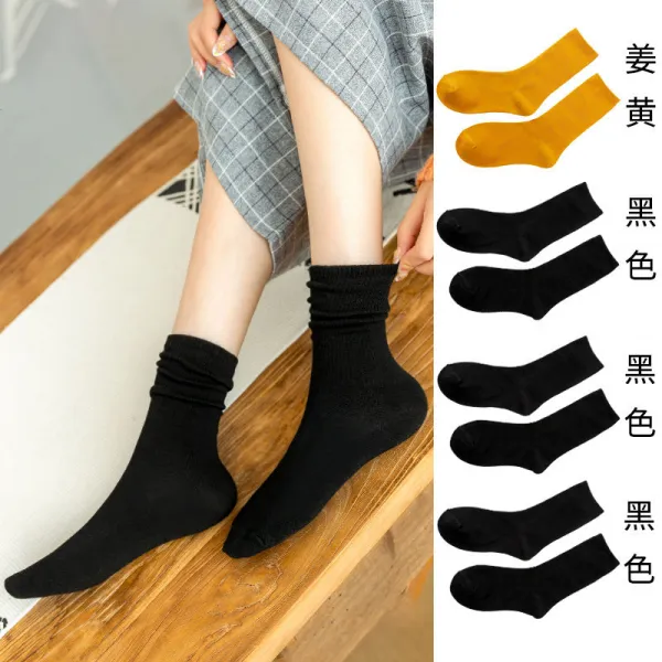 4벌 검정 양말 자녀 무더기 여중 통원 숙풍 ins 스타킹 여 거리 봄, 강황 3블랙