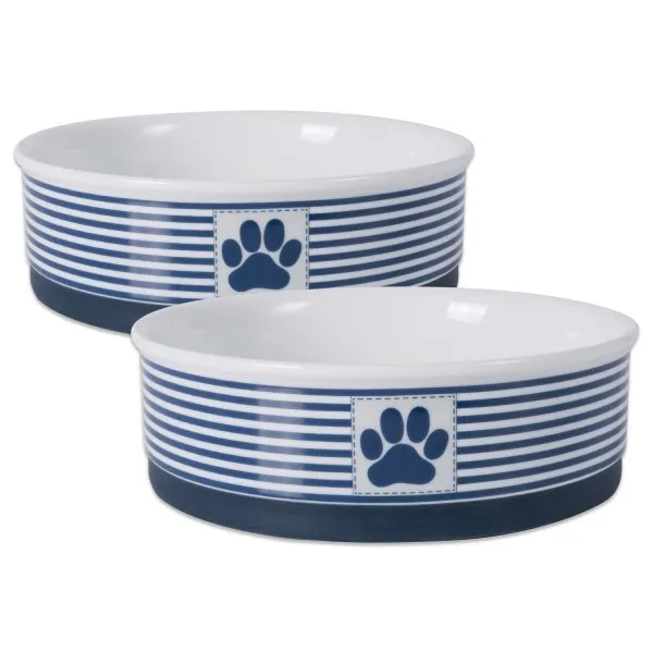 개와 고양이를위한 미끄럼 방지 실리콘 림이있는 식품 및 물용 DII Bone Dry Paw Patch & Stripes 세라믹 애완 동물 보울, 1