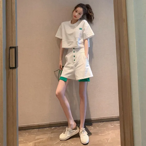 투피스 유행패션 세트포장 2020년정품 여성스몰 키 키커보이는 크롭 T의기투합 컬러높이 동안