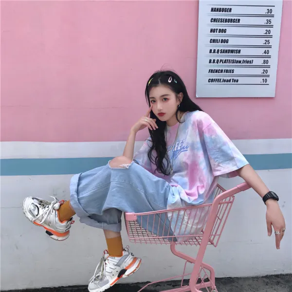 통큰마켓 스트릿 그라데이션 여자 오버핏 반팔티 반팔 티셔츠