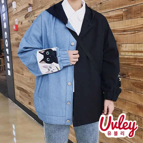 유블리 남성 아수라 백작 배색 봄 가을 자켓 캐주얼 후드 점퍼 사장님 여기 반반 옷 마니요 (UV164HJH)