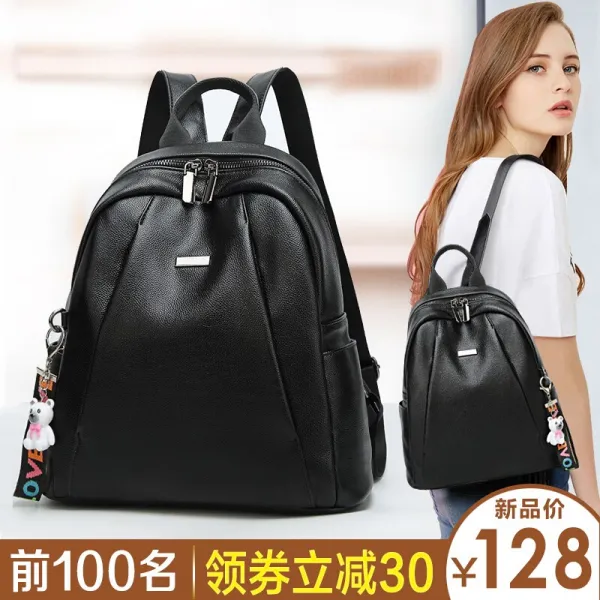 캐비아 진피 2019 트렁크 한판 여사 패션 백일장 여행 백팩 캐주얼 소가죽 도난 방지 여성백 블랙 소가죽
