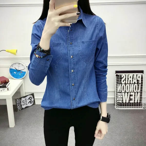 지비천사 가을겨울베이직루즈핏 포켓 데님 여성 청남방 셔츠 JE