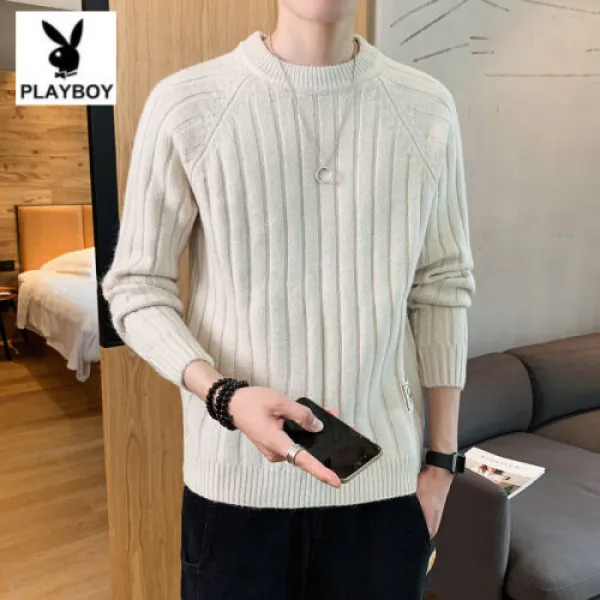 바람둥이 스웨터남 2020 겨울 남성용 넉살 니트한판 라운드넥 긴팔 니트 티셔츠 이너셔츠 스트라이프 남성복 코트 베이지색 xl