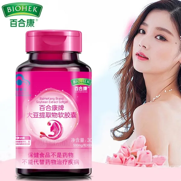 콩 Isoflavone 에스트로겐 500mg * 60pcs/병 노화 방지 여성 난소 유지 보수 폐경 제거 간장 Isoflavone, 1 Bottle_1