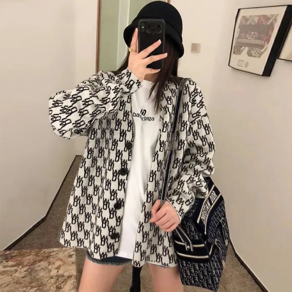 브이넥 아우터 겨냥함 너 의 심장 봄옷 양멱 같은스타일 드랜드 늙은 꽃 니트가디건코트 투웨이