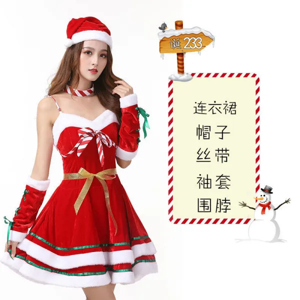크리스마스의상 공연복 스커트 벨벳 산타클로스 의류 4653891248, 프리