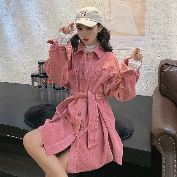 가심비 여성 코듀로이 벨티드 미디 남방 솔리드 블라우스 셔츠 gd021b120440