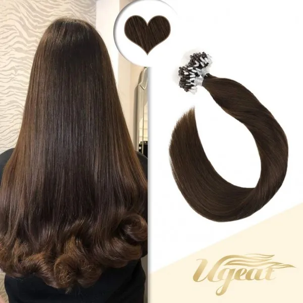 Ugeat 마이크로는 머리 연장 18inch 마이크로 반복 반지 사람의 모발 연장을 묶습니다 50G 마이크로 구슬 머리 연장 # 4 암갈색 레미, 단일상품, 단일상품