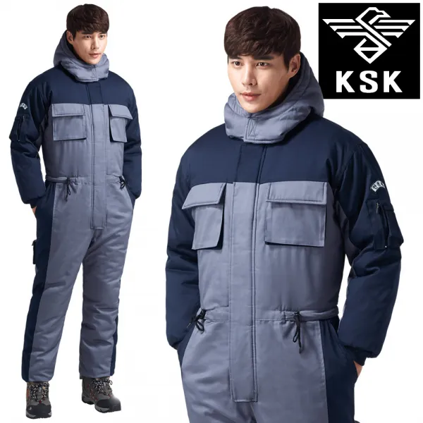  밀리언샵365 Ksk 928 겨울 패딩 일체형 정비복 회색+곤색 우주복 작업복 스즈끼복 근무복 현장복 빅사이즈 방한복 70p