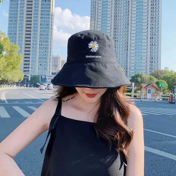 위파인더 어부의 모자 여성 데이지 꽃 양면 달콤한 귀여운 한국어 그늘 학생 야생 자외선 차단제 태양 그물 붉은 분지 모자