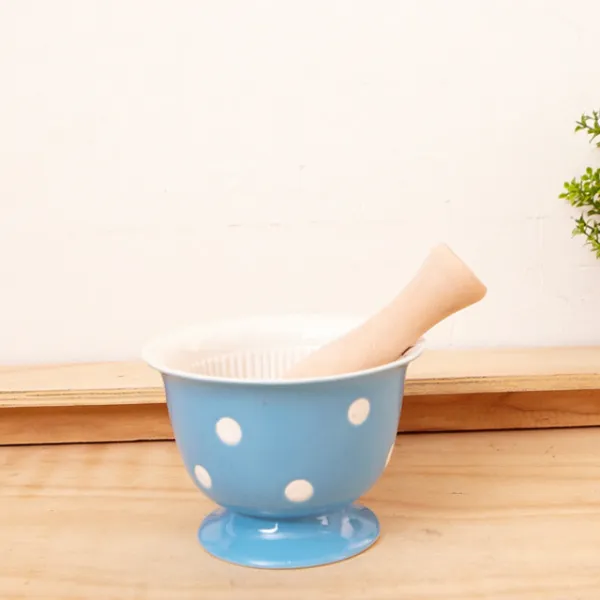 IT62933 도자기 폴카 도트 절구 (중) 오렌지/블루(색상랜덤) 절구통 돌절구 맷돌 미니절구 마늘절구, 단일 모델명/품번