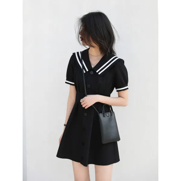 Jun.16 154번 빅 사이즈 통통mm 슬림 블랙 스커트 여자 여름 스쿨 프렌치 빈티지 벌룬 원피스 바다군령Z