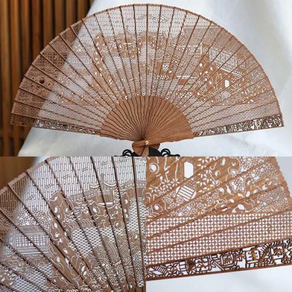 야베스무역 펀칭 차이나 쑤저우시 선물 완상 공예품 단향목 나무 접이식, 명승고적 -더블 하늘하늘 스커트 （선