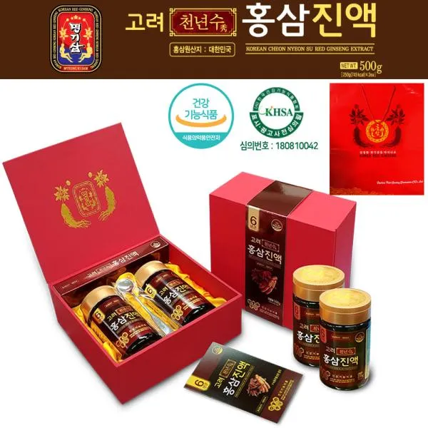 명기삼 고려천년수홍삼진액250gx2병+쇼핑백증정, 1, 없음/없음/없음