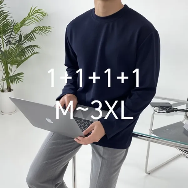 [1+3] 4장묶음 남녀공용 구김적은 링클프리 라운드 오버핏 긴팔티셔츠 빅사이즈