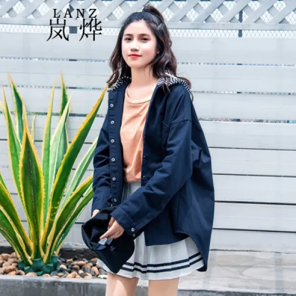 남엽 아카데미 풍습 bf 짧은 트렌치코트 데님 코트 여춘추복 학생 원숙 한판 캐주(0)