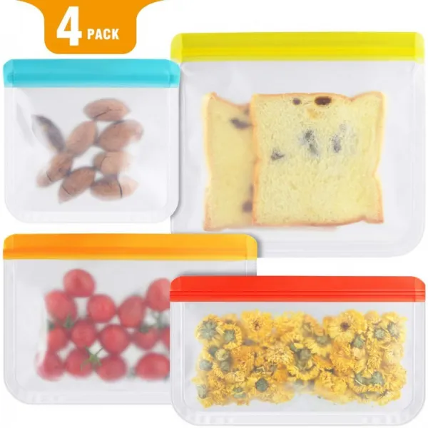 Fda 급료 재사용 할 수있는 저장 부대 4 팩 샌드위치와 과일 식사 세면 용품 가정 조직을위한 방수 재
