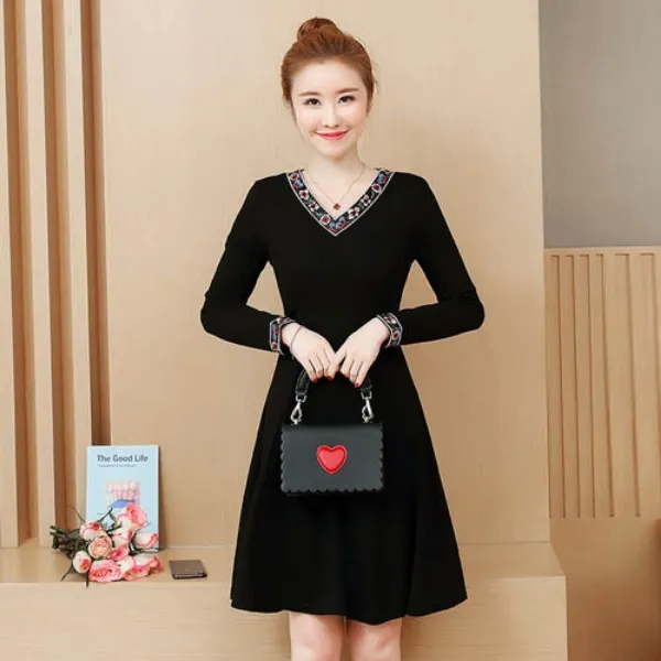 가바바 여성 빅사이즈 원피스 심플베이직 브이넥 겨울 쉬폰 데일리 롱원피스 G26584