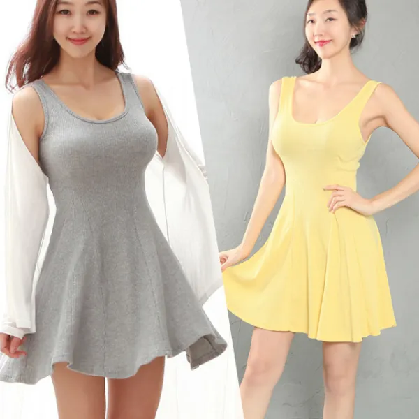 본인뉴욕 요요 미니 플레어 골지나시원피스 슬림 유넥 비치 클럽 섹시원피스