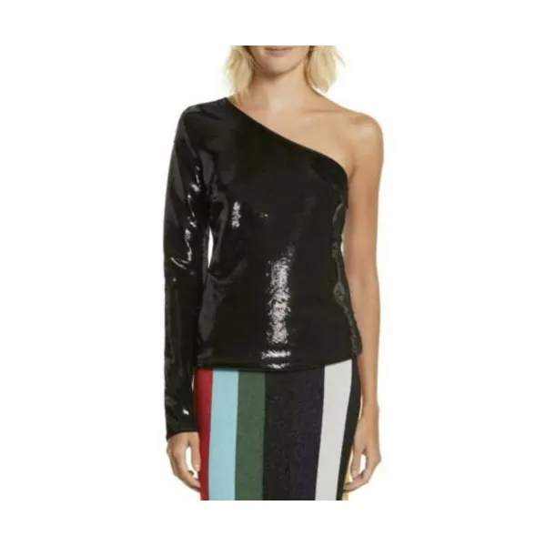 125556 다이앤본퍼스텐버그 DVF DVF 블랙 Sequin One Shoulder Showstopper 드레스 Top 8 M