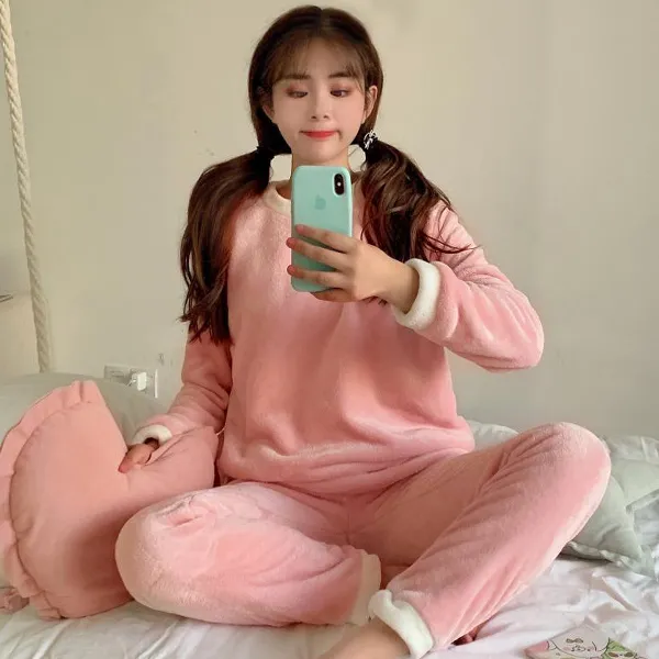 테라우드 융털 밍크잠옷 수면잠옷 세트 핑크