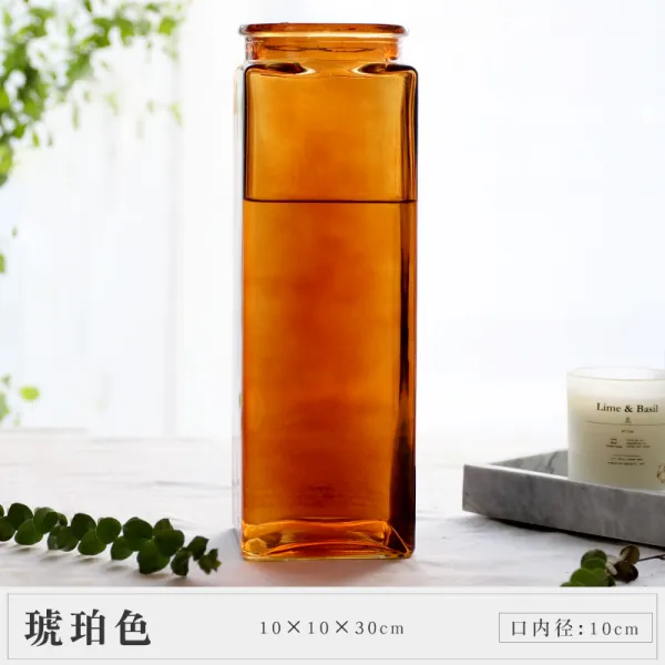 심플 스퀘어 유리 꽃병 ins 바람 투명 북유럽 수배병 진열품 꽃꽂이 기 거실 컬러 드라이, 호박색 큰사이즈