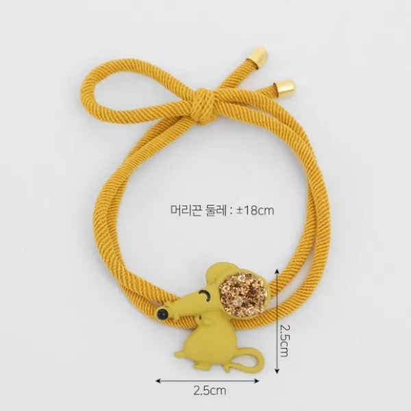 최근 생산한 큐빅 눈웃음 쥐 머리끈 옐로우 당일발송