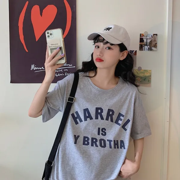 저렴한 순면티셔츠 망홍 여름옷 새 반팔 ins 초절정 루즈 나태 바람 위에