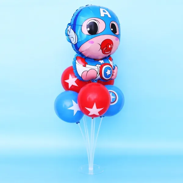씨앤디 캐릭터 무대 플로어 주장 풍선 진열함 생일 장면 배치 디저트 분장하여 식사하다, Q판 미국 팀 벤치테이블 흩날리다