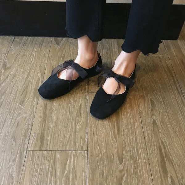 KORELAN 작은 선녀풍 단화 발레 복고 네모난 평판 부드럽다 잘 어울리다 저녁 반려자 신발녀 굽 낮다 신상귀여운 일계 소프트 여동생 원숙풍 둥근 머리 마리 진 여자 신발 영륜