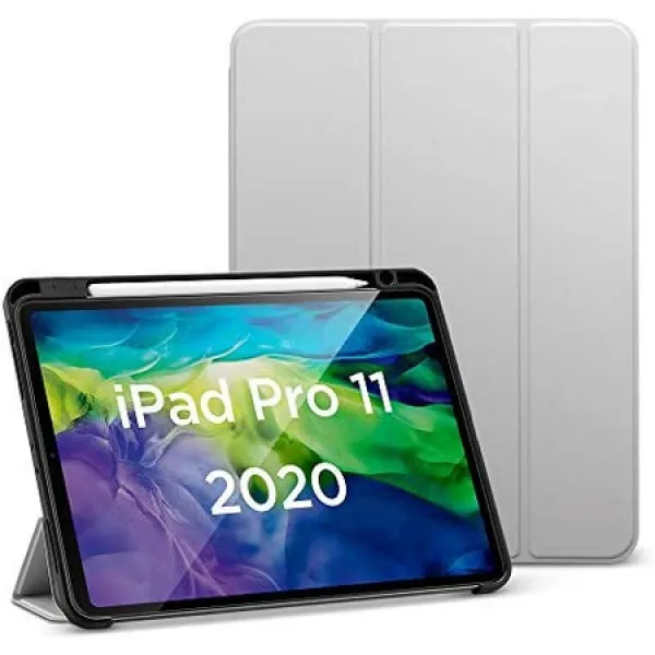 연필 홀더가있는 iPad Pro 11 Case 2020 및 2018 용 ESR 부드럽고 유연한 TPU 후면 커버가있는 리바운드, 회색