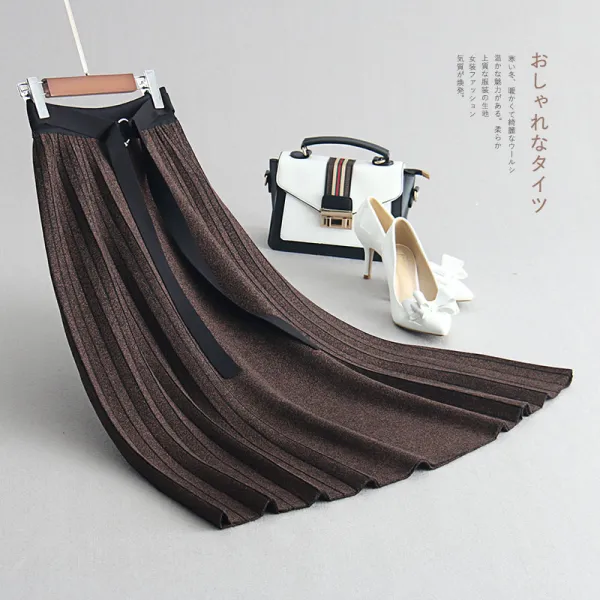 플리츠스커트 허리띠를 띠다 의 스커트 여성 봄가을 겨울 입다 치마 하프기장 A라인 니트 하체군