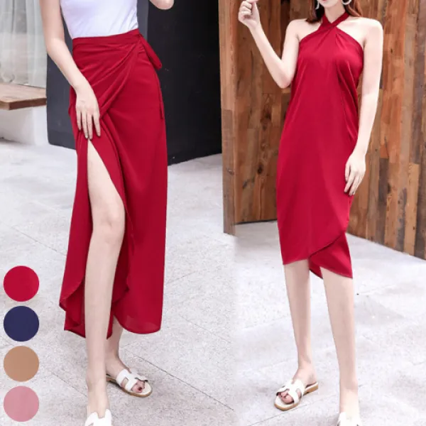 공블리 0 Velys 감각적인 러블리& 심플룩 쉬폰 솔리드컬러 롱 랩스커트&원피스 Csk1077 스커트
