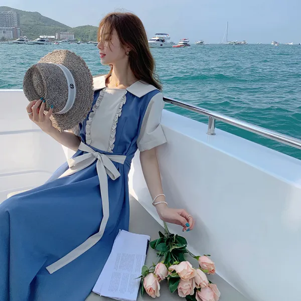봄윤 여름반팔원피스 마린룩 블루 여성 프레이치 볼품 여자 신통력 부드러운 도찌 첫사랑