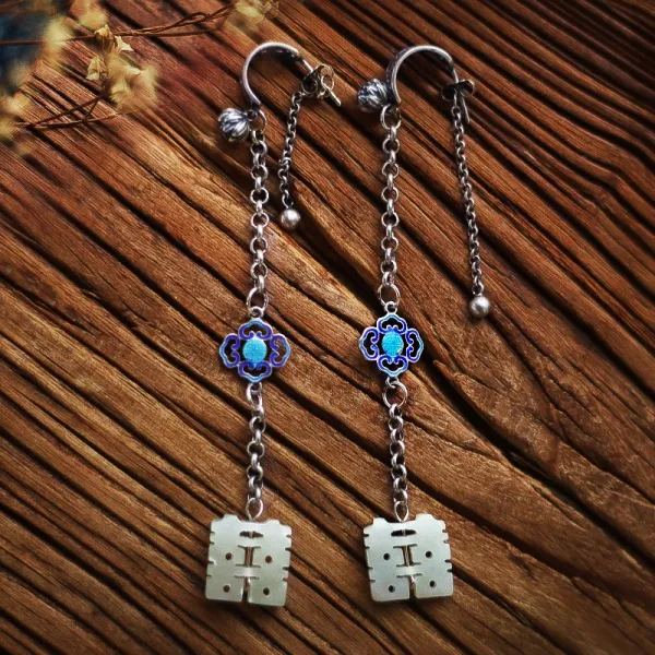 어반30 비취 옥 귀걸이 플라워제작/라이벌/ 오리지널 디자인 에스닉 노